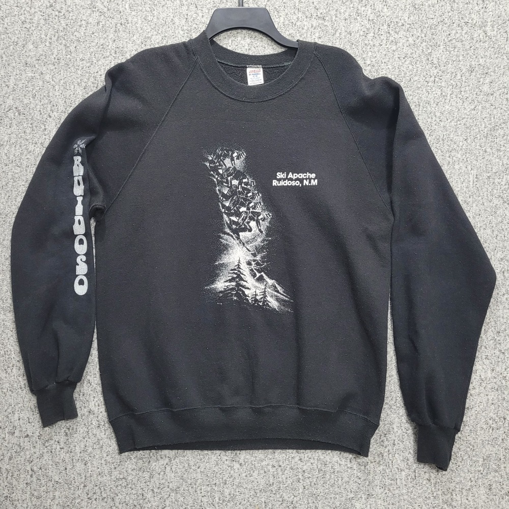 Vintage Jerzees by Russell Ski Apache Ruidoso NM Sweatshirt Black XL Made in USA